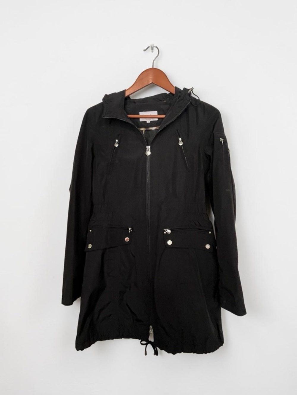 Laundry by Shelli Segal Jacket Womens S Black Hooded Anorak Utility Parka Coat
